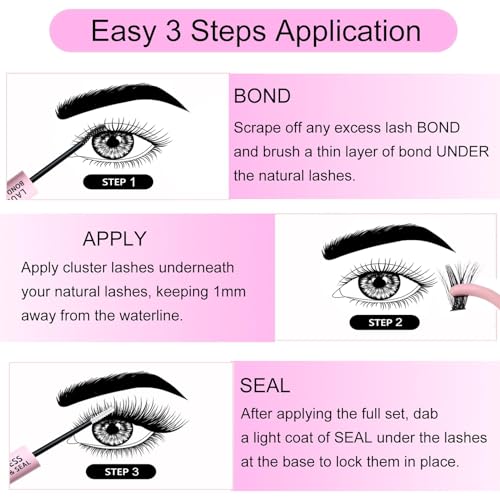 Image of Lash Clusters Kit LAUBESS DIY Lash Extension Kit Lash Bond and Seal Waterproof Lash Glue Remover Tweezers Brush Cluster Eyelash Extensions Kit Eyelash Clusters (Kit 40D-D-Mix8-14)