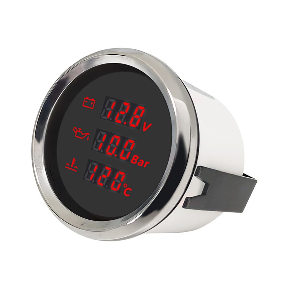 ELING 52 mm Multimètre 12 V 24 V Voltmètre Pression D'huile Thermomètre de Température Eau 3en1 avec Rétroéclairage 8 Couleurs