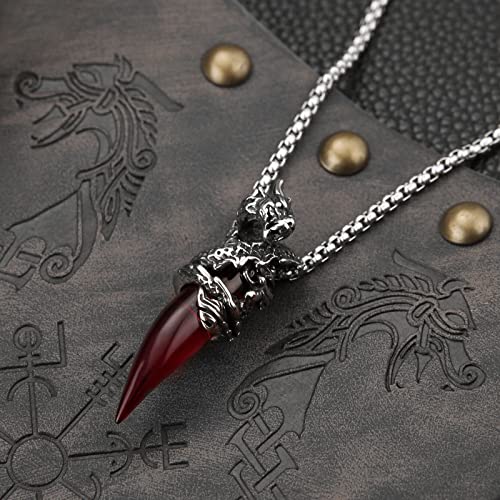 HZMAN Retro Dragon Necklace for Men Women Stainless Steel Gothic Punk Dragon Wrap Crystal Tooth Pendant Biker Party Jewelry Gift2