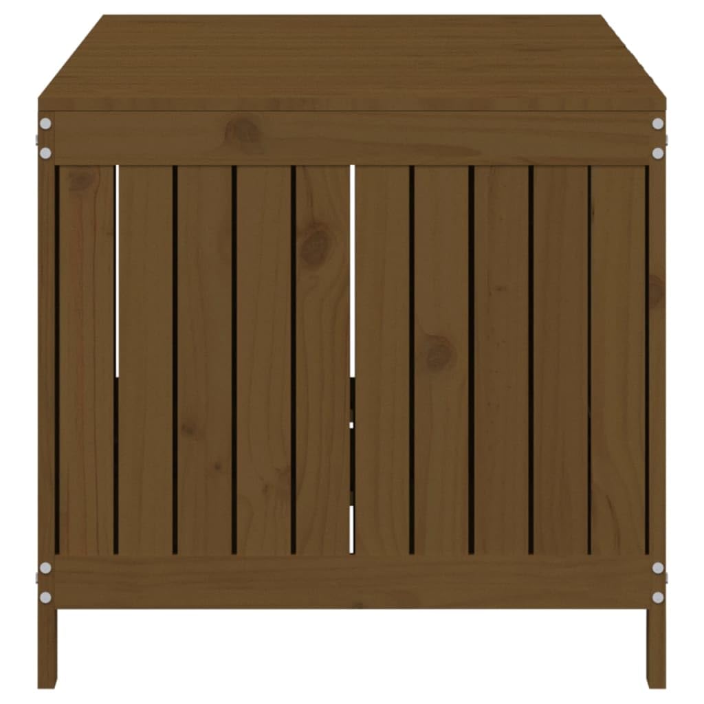 Baule da giardino marrone miele in legno di pino massiccio, 147 x 68 x 64 cm, con molla a gas, grande spazio per giardino, terrazza, balcone e esterni, per riporre e sedere