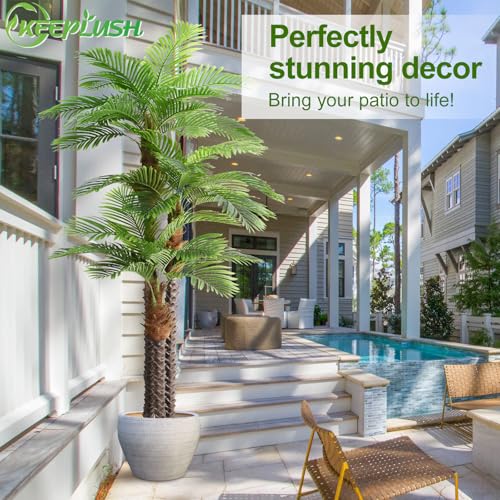 Image of 10ft Tall Artificial Palm Tree for Outdoors - Triple Phoenix Palm, UV Resistant, Large Fake Silk Palm Tree - Perfect for Patio, Poolside, Home Indoor Aesthetic Decor