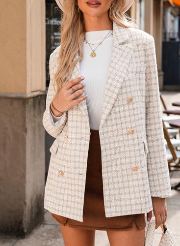 Happy Sailed Womens Plaid Tweed Blazers Dressy Casual Long Sleeve Double Breasted Open Front Blazer Jackets Work Suits3