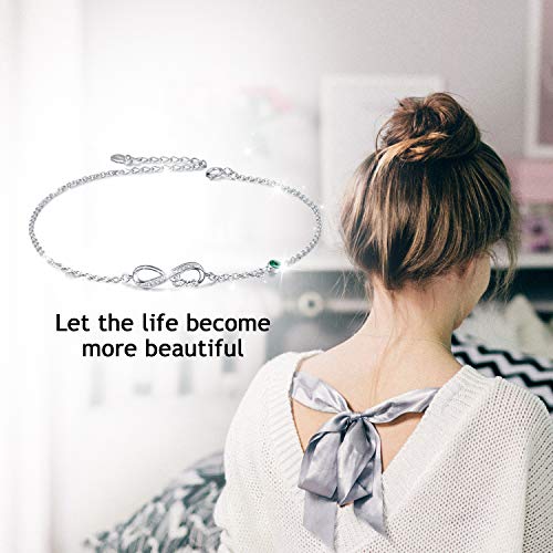 AOBOCO 925 Sterling Silver Infinity Bracelet with Birthstone Crystals, Birthday Gifts for Her Girlfriend Wife - Image 6