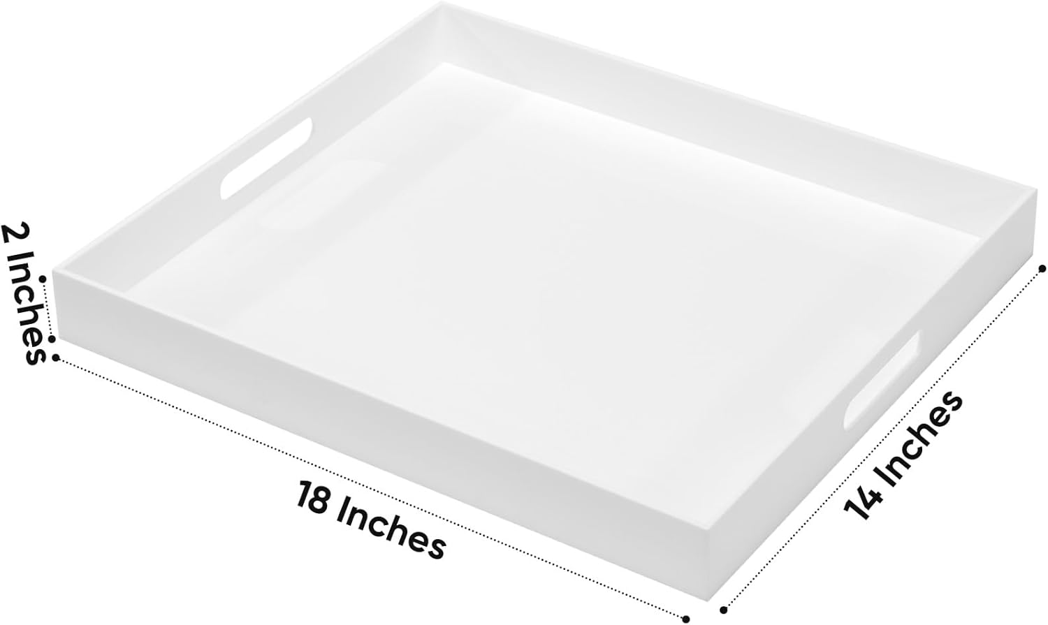 Large Glossy White Acrylic Serving Tray (18×14 Inches) with Cut Out Handles Spill Proof Acrylic Decorative Tray Organiser for Ottoman Coffee Table Countertop
