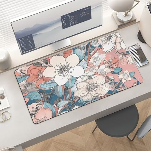 Desk Pad Protector 24x12 Inch Extended Peach Leafed Flower miniatura 6