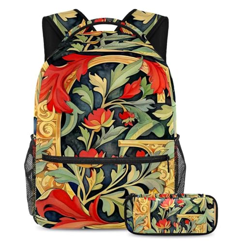 Sac à dos motif floral et lettre G avec trousse pour élèves et ados