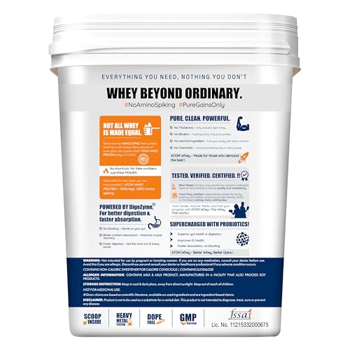 Image of AS-IT-IS ATOM Whey Protein 4kg | 27g protein | Isolate & Concentrate | Kesar Elaichi | USA Labdoor Certified | With Digestive Enzymes for better absorption