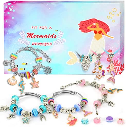 Mermaid & Unicorn Bracelet Making Kit - Lopanny DIY Jewelry Making Kit with Dangle Charms for 6 - 12 Year Old Girls Birthday, Arts and Crafts Gift Ideas as Christmas Stocking Stuffers