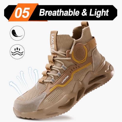 Image of LAoutun Steel Toe Shoes for Men Work Shoes Safety Sneakers Comfortable Lightweight Puncture Proof Slip on Indestructible Construction Work Shoes