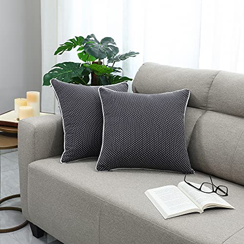 Image of mosey Cotton Cushion Cover 16 inch x 16 inch Set of2 | Boho Pillow Cover for Sofa 16x16 | 1616 Square Decorative Throw Pillows Cream 40cm x 40 cm Grey