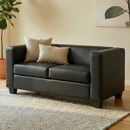 Mendler 2er Sofa Couch Loungesofa Lille - Leder, schwarz