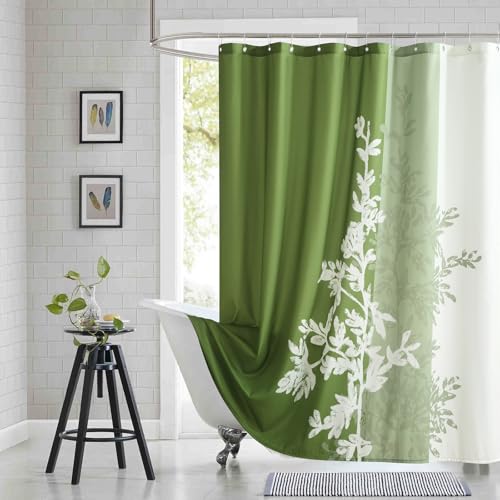 BESTRIPES Long Fabric Shower Curtain, Green Plant Shower Curtains for Bathroom, Waterproof Bathroom Curtains, 72" W x 78" H