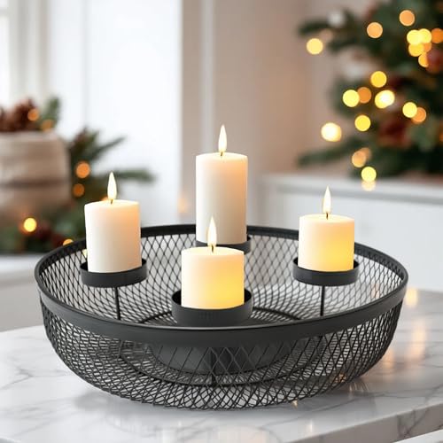 Metall Adventskranz schwarz für 4 Kerzen mit Gitterkorb für Deko -...
