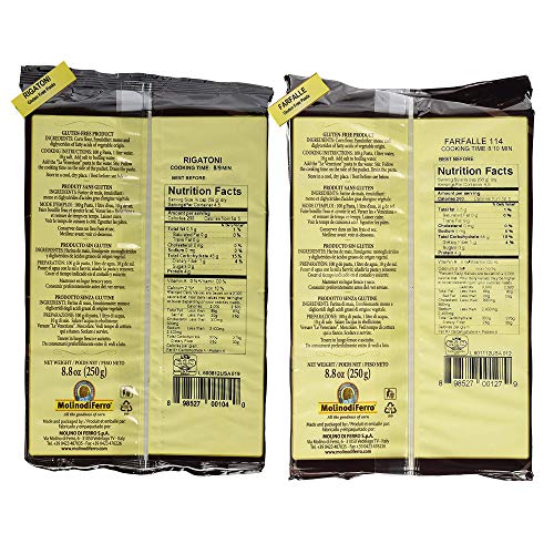 Le Veneziane Gluten Free Pasta Noodles Variety Pack Includes: [1] Spaghetti Noodles [1] Rigatoni [1] Farfalle [1] Pipe Rigate and [1] Fettucee ~ Corn Pasta ~ 5 Count - Thumbnail 4