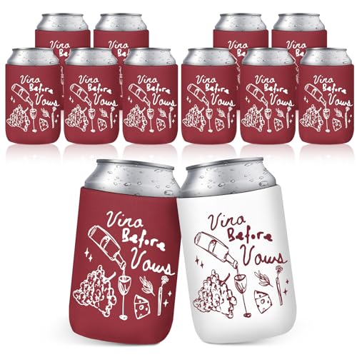 Image of SiliFine 12 Pcs Bachelorette Party Can Sleeves Bulk Coquette Bachelorette Decoration Cowgirl Can Sleeves for Bridal Shower Gifts (4 x 2.4 Inches,Vino Before Vows)