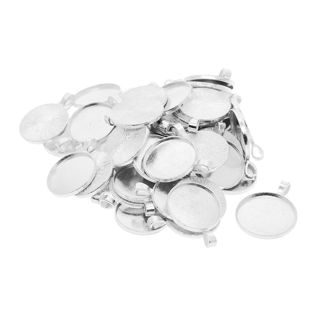 AUYXSSZ Blank Cabochon Jewelry Easy to Pendant Blanks Cameo Bezel Unique Trays for Creative Jewelry Making Projects Making Accessories Connector Charms, Silver White, 32x27.5mm