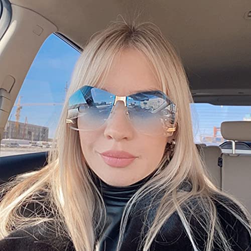 2 pcs -Irregular Rimless Sunglasses Women Metal Frame Oversize Gradient Sun Glasses Fashion Female Clear Shades4