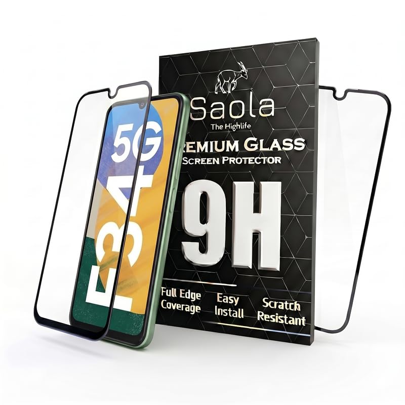 Image of Saola HD Clear Tempered Glass for Samsung Galaxy F34 5G | High Strength 9H Protection, Smooth Touch, Full Coverage Screen Guard, 2-Step Installation Kit | Quick & Easy Application (Pack of 2)
