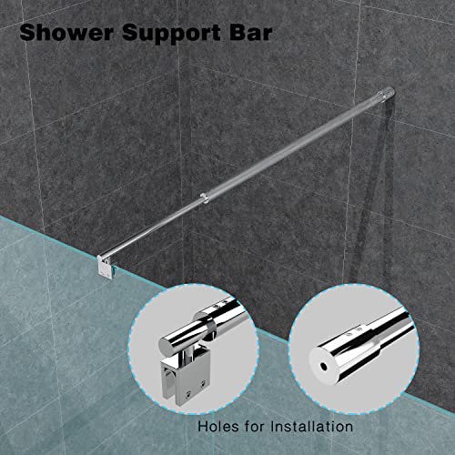 Shower Door Glass Support Bar,27.6'' To 47.2'' Shower Screen Support Telescopic Bar For 5/16" To 3/8" Thick Glass,Wall-To-Glass Support Arm For Fixed Frameless Shower Glass Panel,Polished Silver #TOP6
