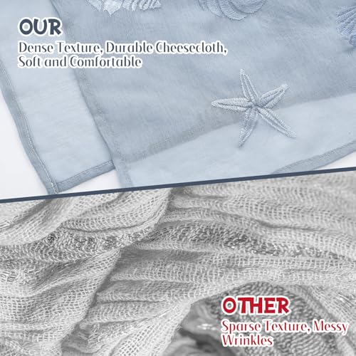 Tudomro Embroidery Sea Shell Starfish Beach Table Runner 9.2 ft Coastal Ocean Light Blue Cheesecloth Table Runner 110 Inch Gauze Boho Dining Decor for Wedding Birthday Baby Shower Summer Home Decor by Tudomro - Used condition - Image 4