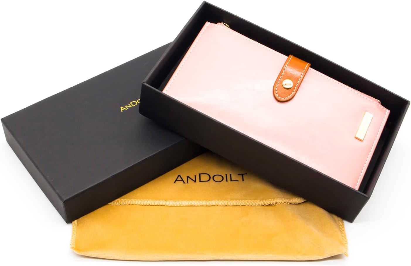 ANDOILT Wallet Women Men RFID Blocking Genuine Leather Bifold Multi Card Organizer Wristlet Purse with Zipper Pocket Cell Phone Handbag Pink - Image 6