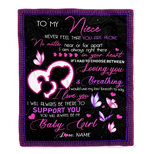 CenturyTee Personalized to My Niece Blanket from Aunt Auntie You Will Always Be My Baby Girl Butterfly Niece Birthday Christmas Customized Fleece Blanket (30 x 40 in Baby Size)