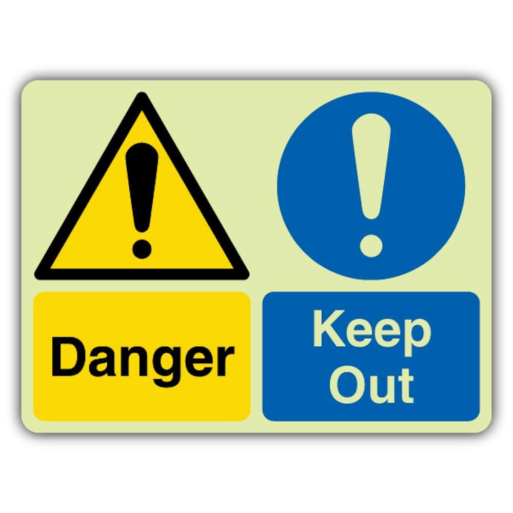 V Safety Glow In The Dark Danger Keep Out - Señal de seguridad (600 x 450 mm), hecha de plástico rígido de triple brillo, señalización de advertencia de peligro, fabricada en Gran Bretaña