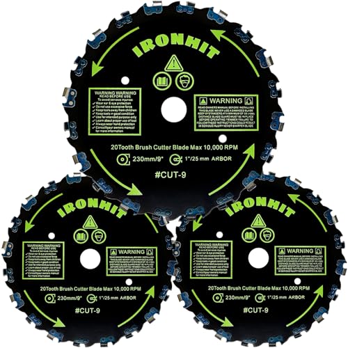 IRONHIT 9 x 20T Chainsaw Brush Cutter Blades WeedEater Blades Brush Cutter String Trimmer Blades 1/25MM Arbor(3 Blades)