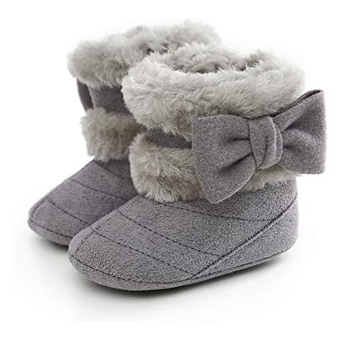 RVROVIC Baby Boys Girls Plush Winter Snow Boots Bowknot Anti Slip Warm Fleece Infant Boots Toddler Prewalkers (6-12 Months Infant, 1-Grey) Cover