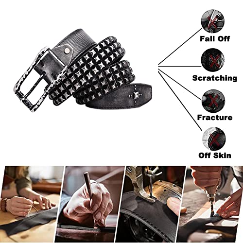 Studded Belts Cowhide Leather Gothic Punk Rock with 3/4 Row Bright Pyramid Rivet in Arrangement Strap for Women Men (110cm/waist:36"~38", Studded~A)3