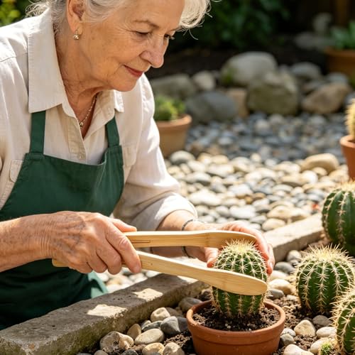 Pinza para trasplante de cactus con mango largo de bambú miniatura 4