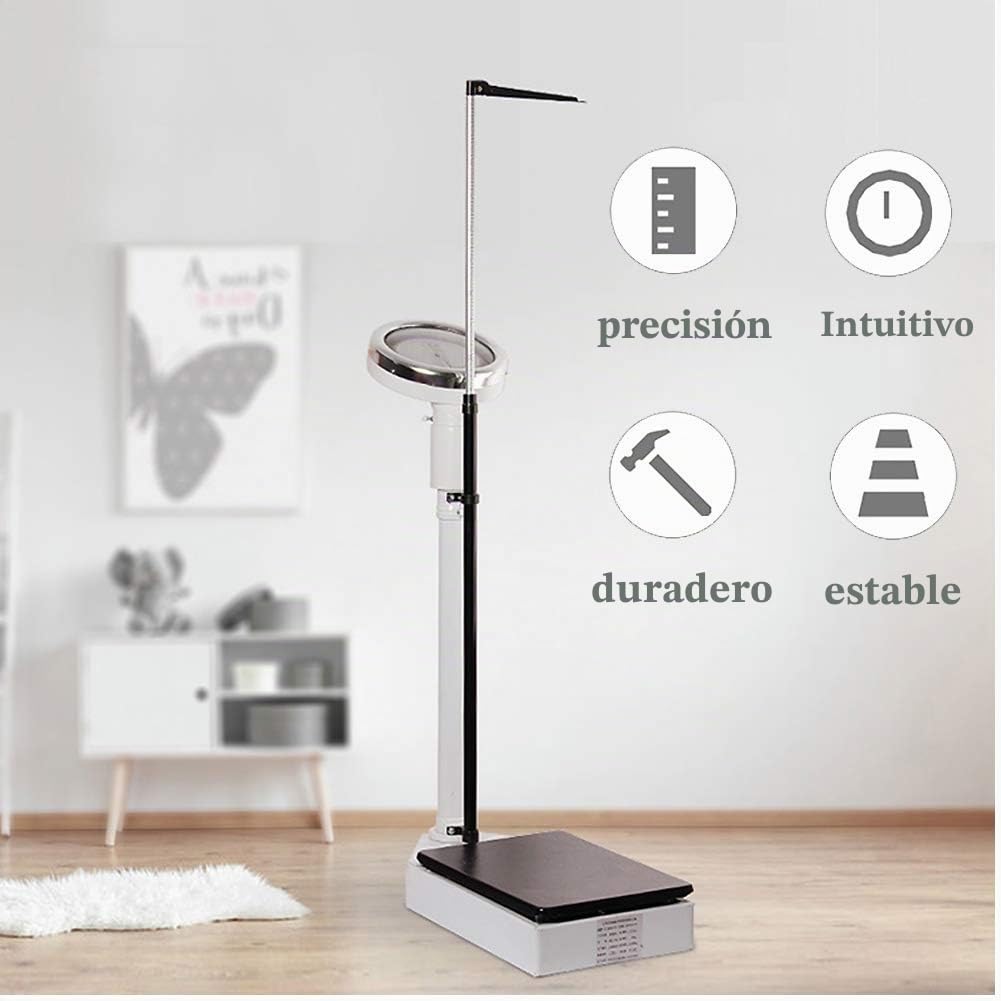 Bascula Personal analogica, Báscula mecánica, Báscula para medir Peso y Altura Balanza Digital, farmacias, hospitales, Instrumentos Especiales para medir la Altura y el Peso de Adultos