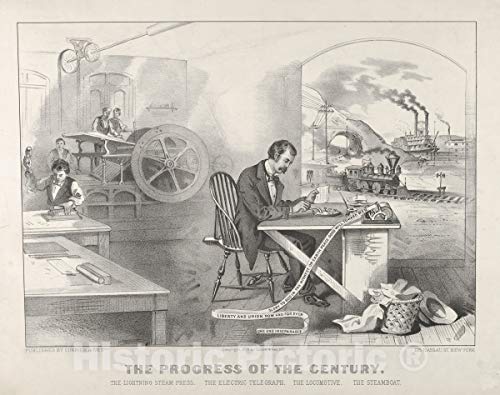 Historic Pictoric Art Print : Currier & Ives - The Progress of The Century Γ’β¬β The Lightning Steam Press. The Electric Telegraph. The Locomotive. The Steamboat. : Vintage Wall DΓΒ©cor : 10in x 08in Historic Pictoric Art Print : Currier & Ives - The Progress of The Century Γ’β¬β The Lightning Steam Press. The Electric Telegraph. The Locomotive. The Steamboat. : Vintage Wall DΓΒ©cor : 10in x 08in
