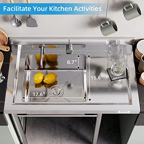 Stainless Steel Commercial Utility Sink 36" Freestanding with Drainboard - Heavy-Duty Slop Sink for Garage, Laundry, Restaurant, Backyard (Bowl: 18"x16"x9")