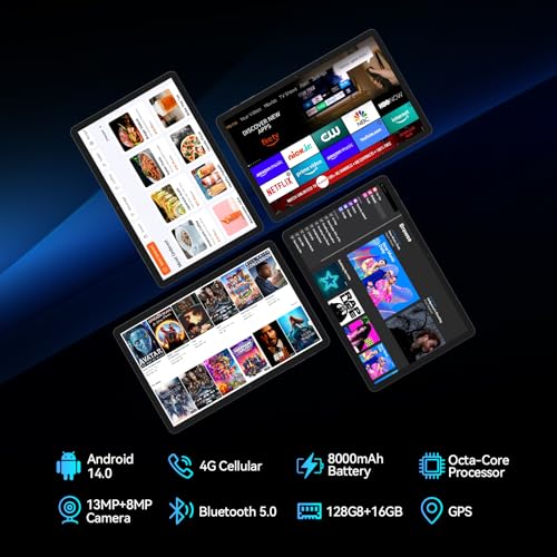 Image of Android 14 Tablet 2025 11 Inch Tablets, 128GB+16(8+8 Expand)GB /512GB Expandable, Dual 4G Cellular with Octa-Core Processor, 2 in 1 Tablet with Keyboard, 21MP Camera /8000mAh Battery /GPS /5G WiFi