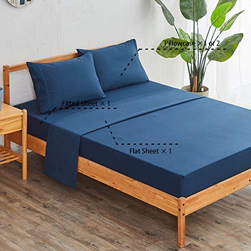 Image of SONORO KATE Bed Sheet Set Super Soft Microfiber 1800 Series Luxury Egyptian Sheets 18-Inch Deep Pocket Wrinkle and Hypoallergenic-3 Piece(Twin, Navy Blue)