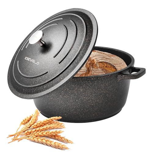 ESEVOLO Bräter mit Deckel Schmortopf Induktion 24 cm Brot Backen Dutch Oven Stil, leichter als Gusseisen Topf, Aluguss mit Antihaftbeschichtung, für Schmoren Braten, 4,5 L Schwarz ESEVOLO Bräter mit Deckel Schmortopf Induktion 24 cm Brot Backen Dutch Oven Stil, leichter als Gusseisen Topf, Aluguss mit Antihaftbeschichtung, für Schmoren Braten, 4,5 L Schwarz
