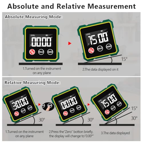 Flintronic Digitaler Winkelmesser, Winkelmesser mit Elektronischem 4-Seitigem Starkem Magnetischem, LCD Display, Laser, Wasserdicht, Wasserwaage Digital Für Holzarbeiten und Bauprojekte, Grün Schwarz