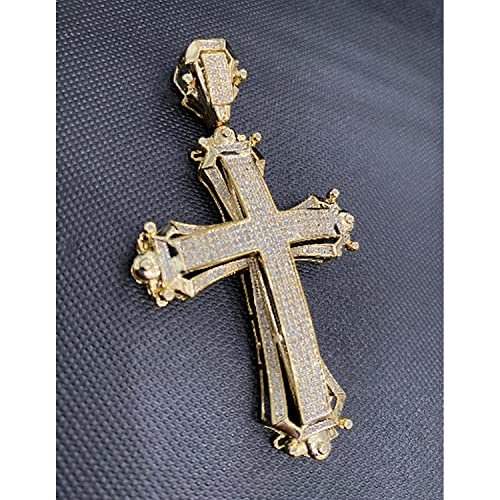 TGDJ 10K Yellow Gold Diamond Cross Pendant For Men and Women | 2.9 x 1.65 inch Round Cut Real Gold White Diamond Necklace Chain Mens Pendant 1.20 CT | Custom Jewellery4