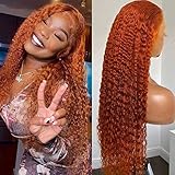 Beauty Forever #88J Ginger Curly Wig Human Hair with T Part Lace Wig Colored Orange Curly Human Hair...