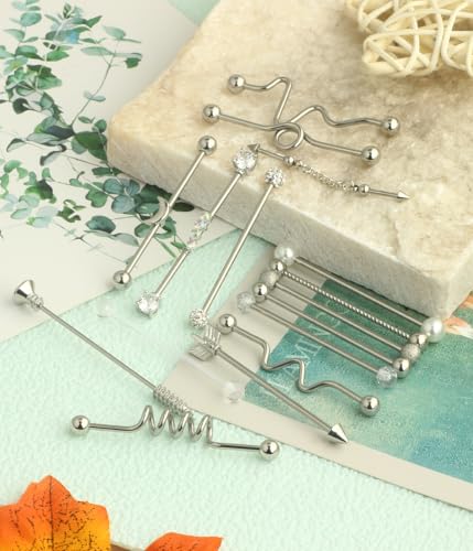 14G Industrial Barbell Earrings Stainless Steel Long Cartilage Helix Conch Body Piercing Jewelry 7-18pcs4