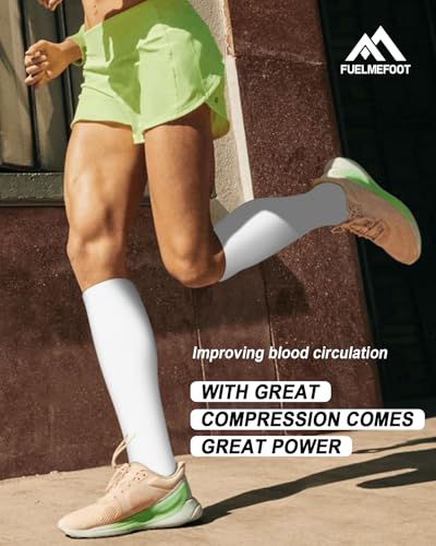 Image of FuelMeFoot 6 Pairs Compression Socks for Women & Men 15-20mmHg Graduated Support Knee High Socks for Nurses, Travel, Athletic
