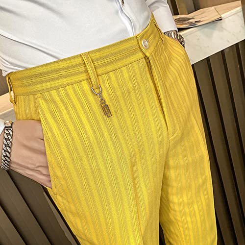 Men's Stretch Dress Pants Slim Fit Skinny Suit Pants Cotton Relaxed Fit Full Elastic Waist Twill Pants (32,Yellow)3