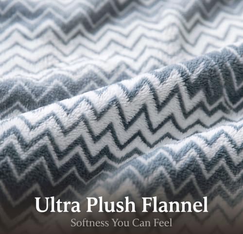 Image of SANMARINO Premium 300 GSM Double Bed Flannel Blanket | Ultra Soft Zig Zag Plush Blanket | All Season Lightweight & Cozy | AC Blanket for Bed, Sofa, Couch, Travel & Camping | 220x230 cm,Cream & Grey