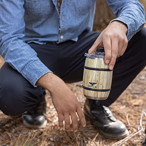 Orca Whiskey Barrel Tumbler, 12 Oz. Oak Wood Grain Style Insulated Stainless Steel Whiskey Glass Beer Mug Keeps Drinks Ice Cold #TOP2