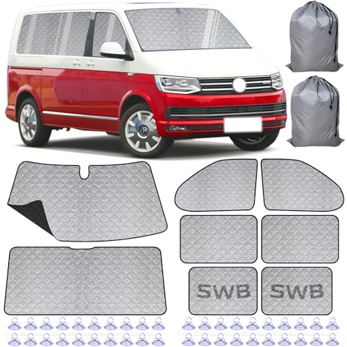 VexNook Innen Thermomatten-Set für T5/T6 Kurzheck-Modellen (SWB) - Upgrade mit schwarzer Rückseite & dickem Material 8-teilig Mehrschichtiger Sonnenschutz Einfache Montage