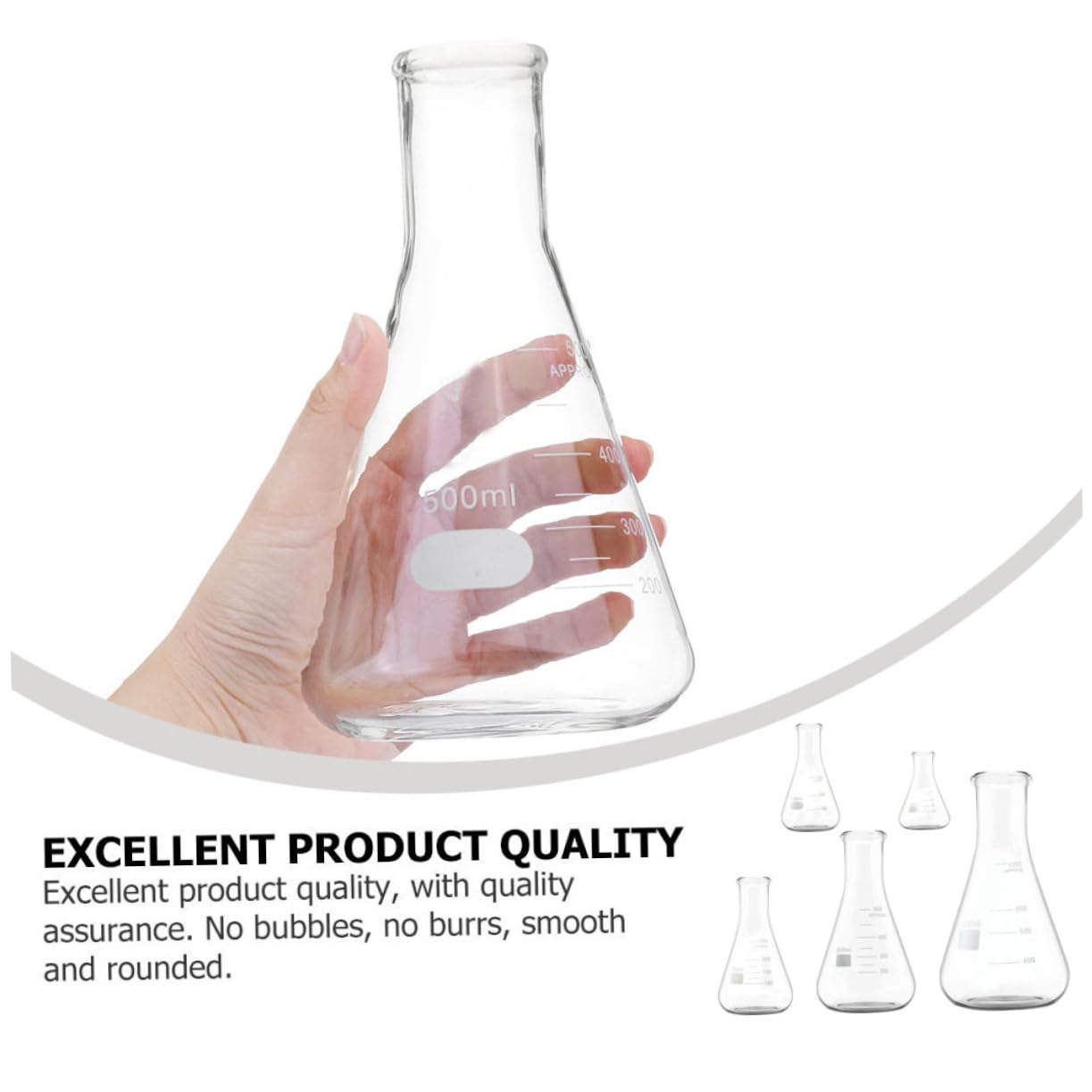 PartyKindom 5piezas Erlenmeyer De Vidrio Borosilicato Con Cuello Frascos Conical Triangular Para Laboratorio