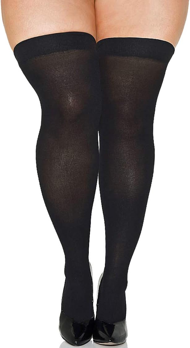 Plus Size Sheer Lace Top Back Seam Thigh High Stockings