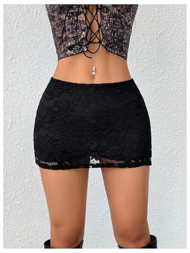 SOLY HUX Women's Y2k Lace Mini Skirts Vintage A Line Bodycon Skirt Party Night Outfits Clubwear4