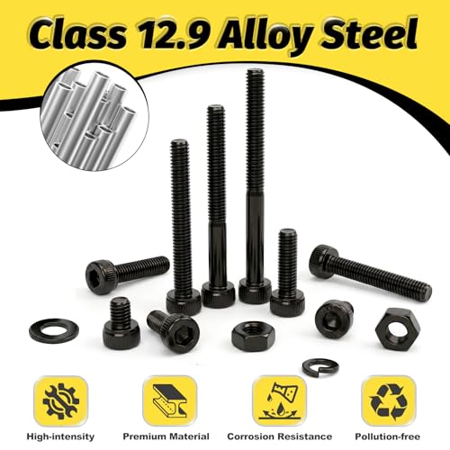 Image of Kadrick M3 Screws Kit 2700PCS (900 Screws), Full Kit with Nuts, Washers & Hex Wrench, Optimized Size Distribution, Class 12.9, Black Zinc Plated M3 Bolts for 3D Printing, DIY, RC & Robotics